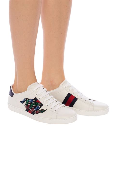 view fullscreen gucci women's white snake print leather|Gucci ace tennis shoes.